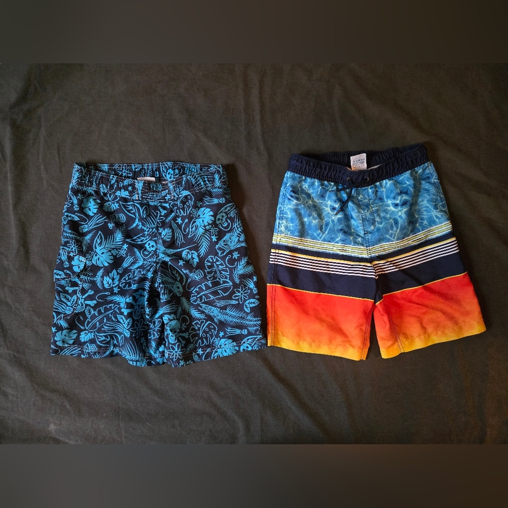 2x Boys Large Tropical and Sunset Swim Shorts Set (1 Land's End, 1 Columbia)